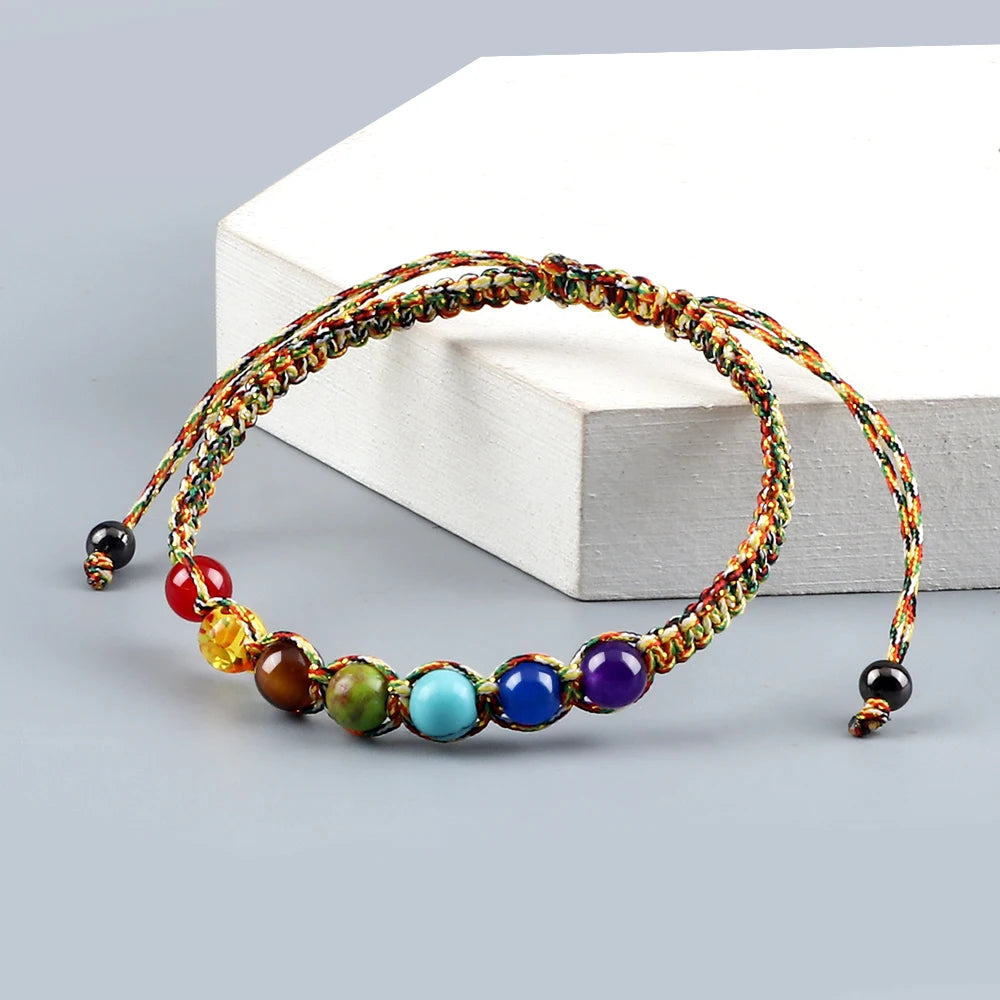 CowLost | badge-pass-holders-handmade-adjustable-7-chakra-natural-stone-beads-bracelet-6mm |27