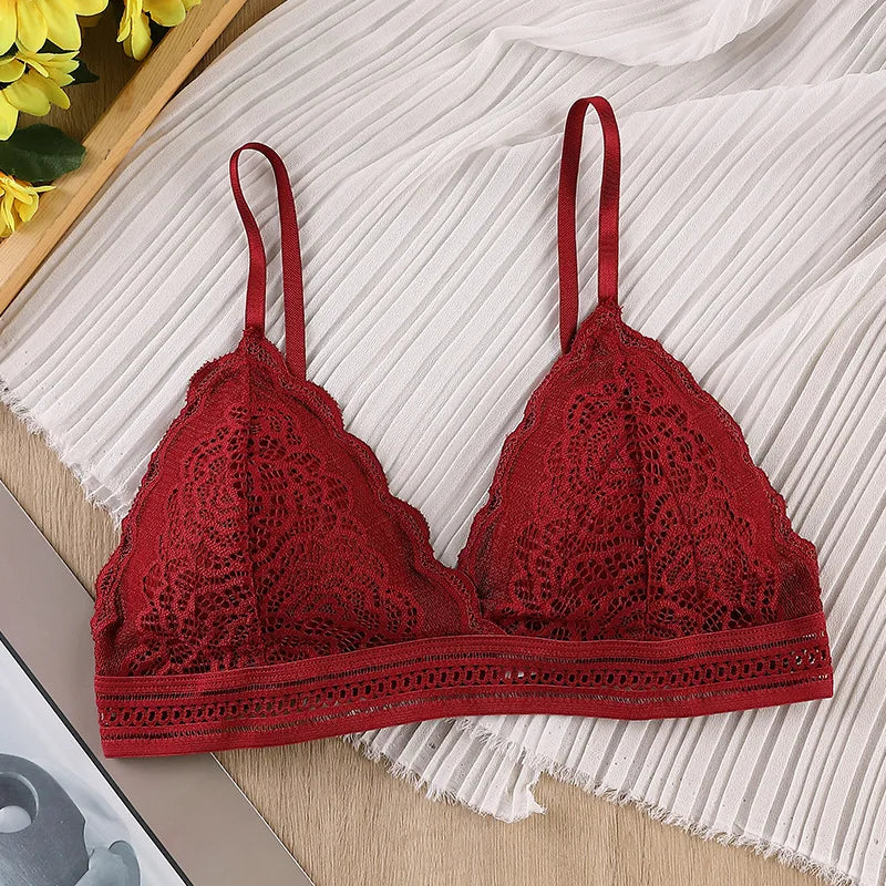 CowLost | product_id-women-s-lace-v-neck-triangle-cup-bralette-with-adjustable-padded-straps-solid-color |9