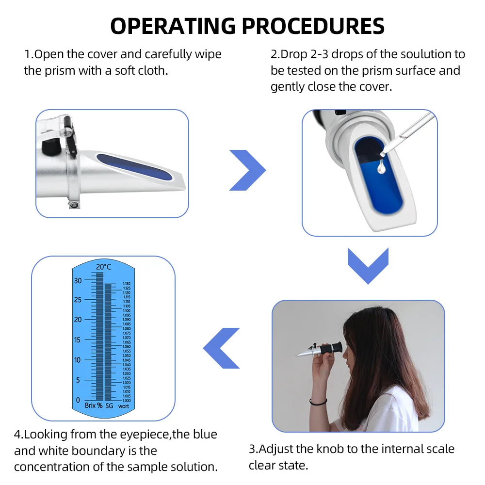 Beer Wine Wort Refractometer Dual Scale 0-32% Brix 1.000-1.130 SG with ATC Homebrew Hydrometer