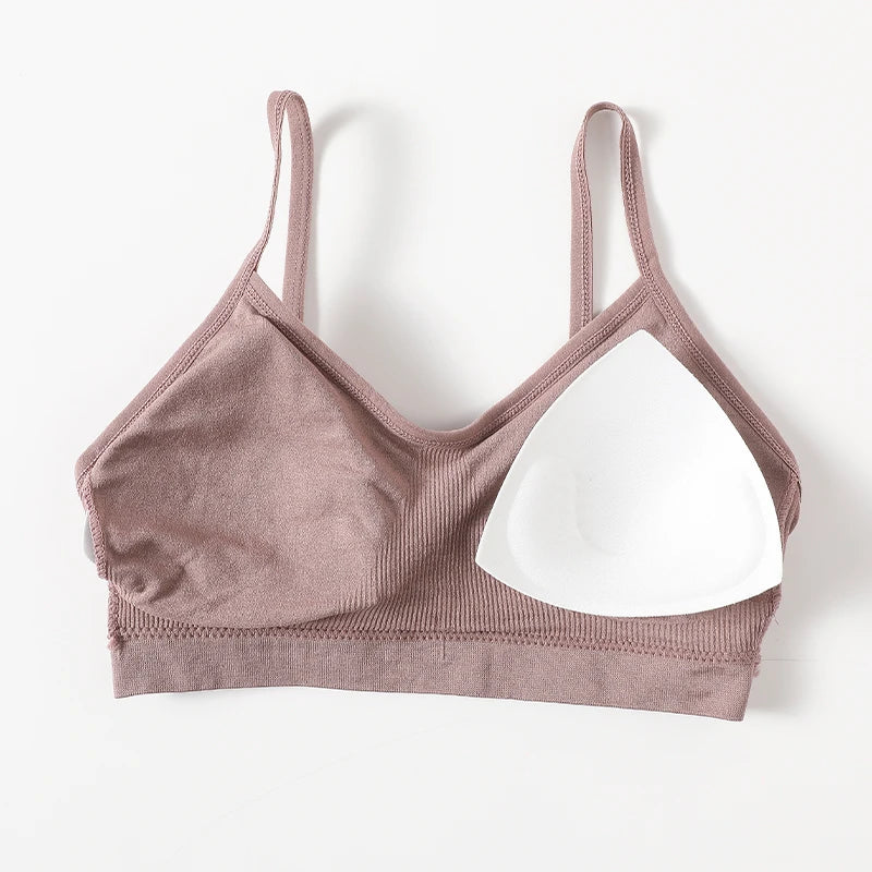 CowLost | womens-wireless-bra-sports-tube-top-ribbed-ruched-camisole-bralette-with-without-pads-underwear-sexy-lingerie-m-l-intimates |16