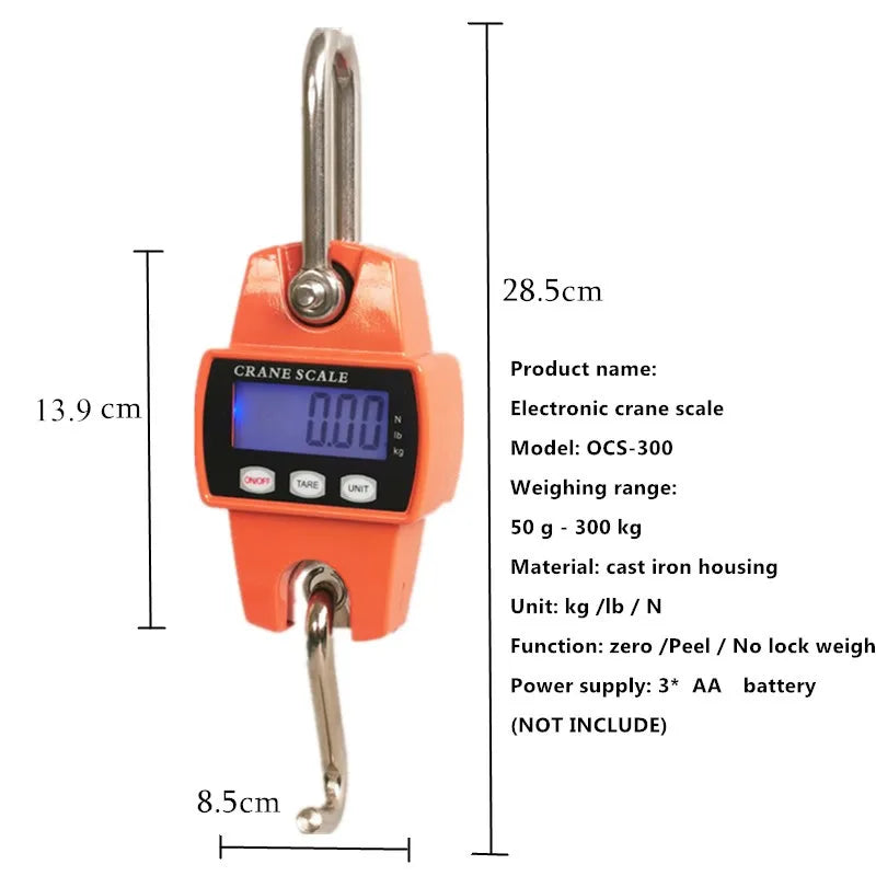 JUANJUAN Digital Crane Scale 300kg-500kg Heavy Duty Hanging Hook Portable Stainless Steel