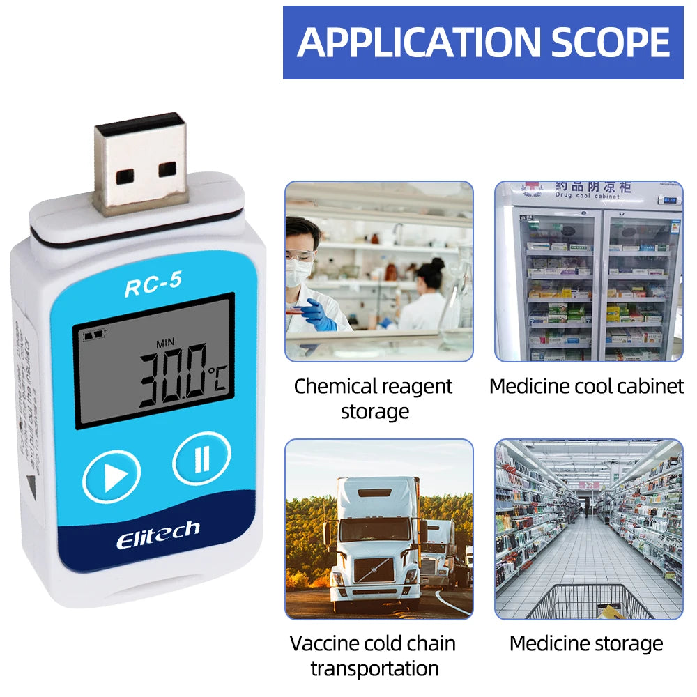 10-Pack RC-5 USB Temperature Data Logger 32000-Point High-Precision Recorder