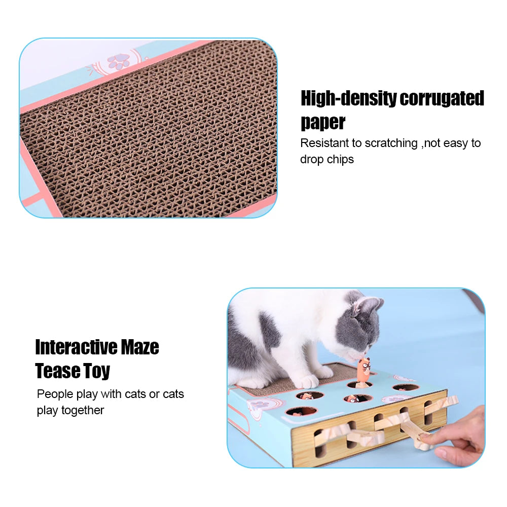 CowLost | cat-hit-gophers-cat-toy-chase-hunt-mouse-cat-game-box-3-in-1-with-scratcher-maze-interactive-educational-funny-cat-stick |5
