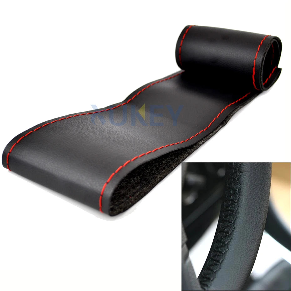 CowLost | black-red-blue-leather-diy-car-steering-wheel-cover-protection |10