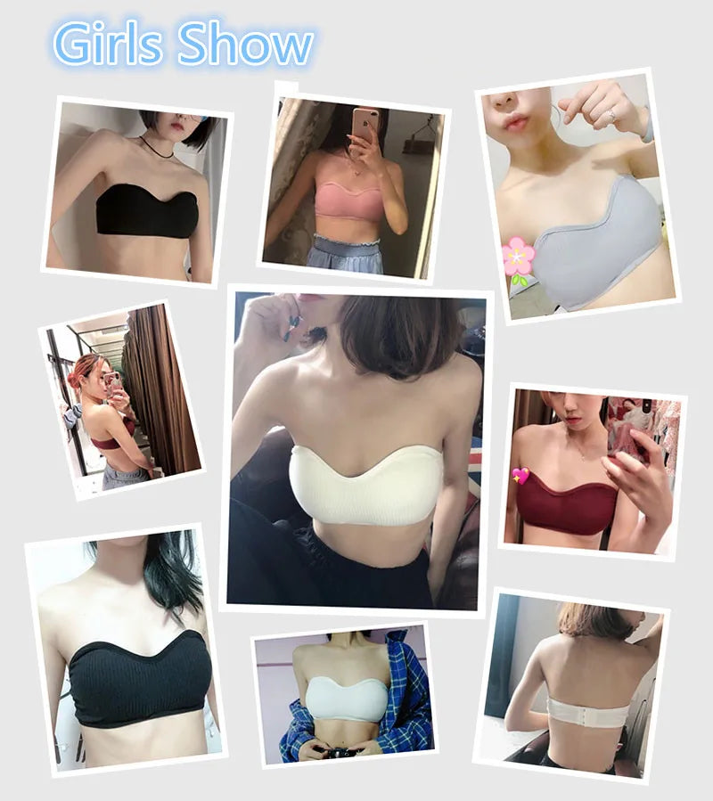 CowLost | strapless-bra-tube-top-women-crop-top-non-wire-invisible-bra-3-4-cup-underwear-sexy-lingerie-cotton-bandeau-bra-removable-pads |8