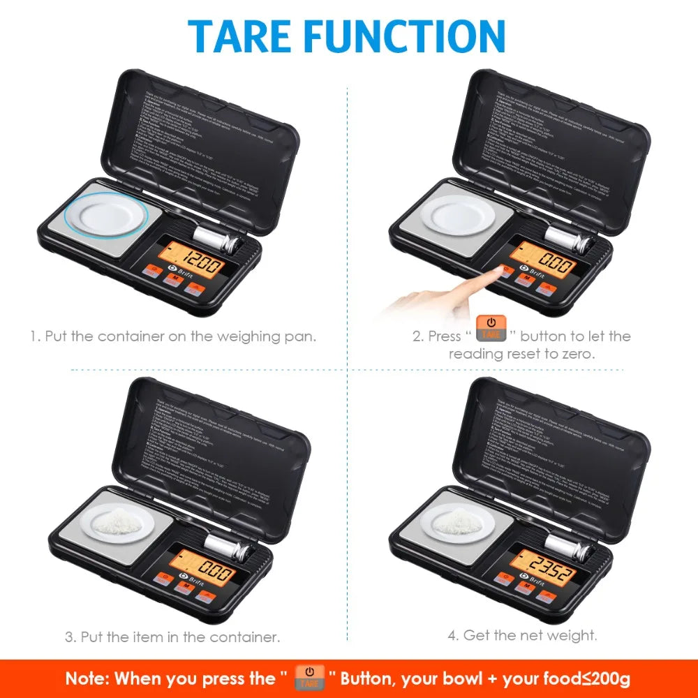 Amir 200g 0.01g Digital Mini Jewelry Pocket Scale Stainless Steel Portable