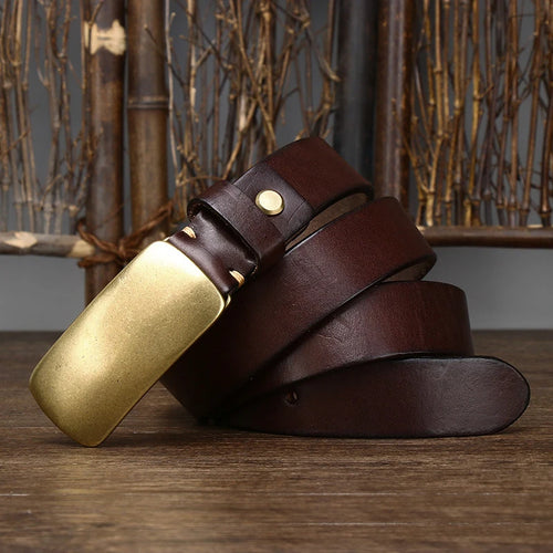 CowLost | 3-3cm-pure-cowskin-men-belt-high-quality-genuine-leather-smooth-brass-buckle-strap |1