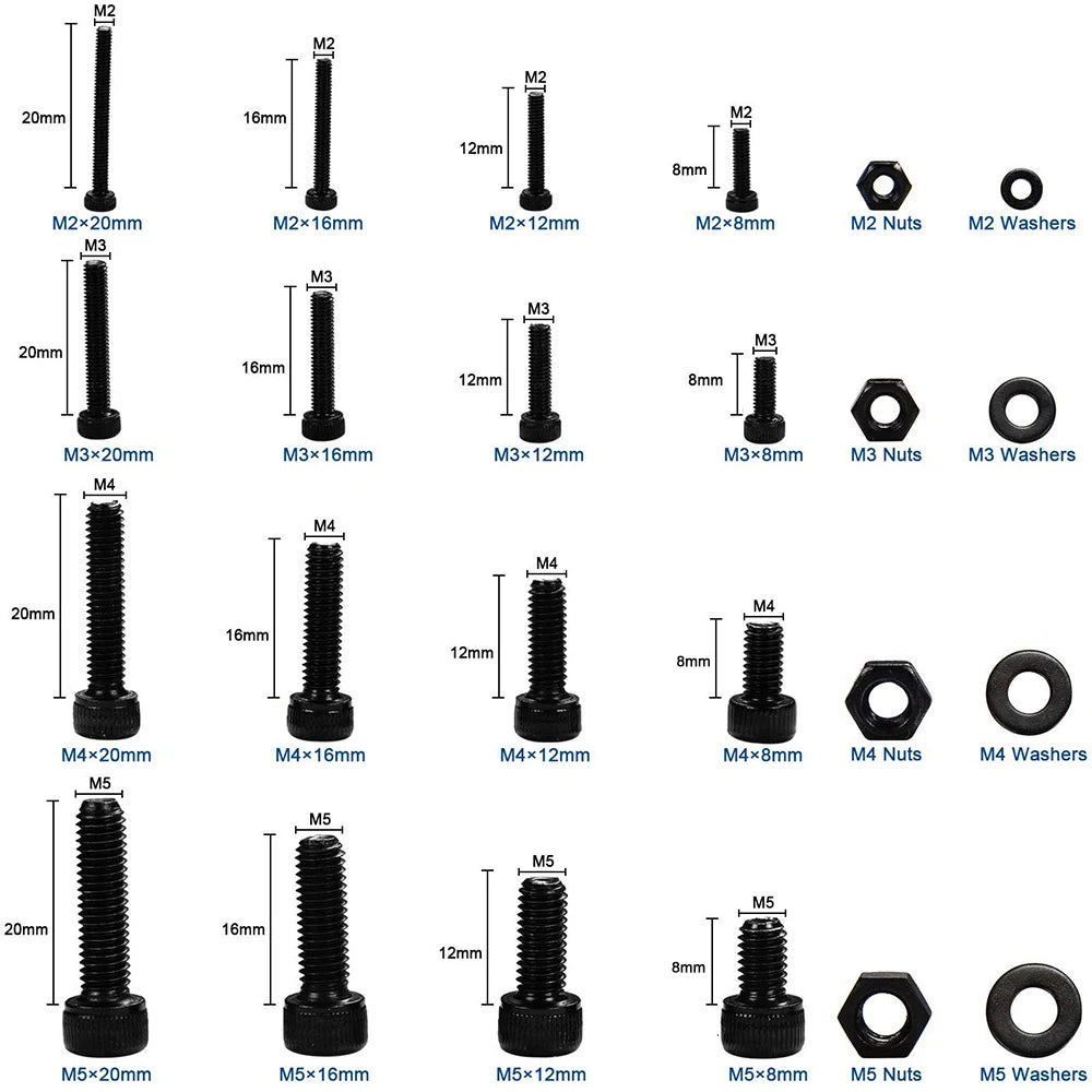 CowLost | 1060pcs-m2-m3-m4-m5-hex-socket-screw-set-carbon-steel |11