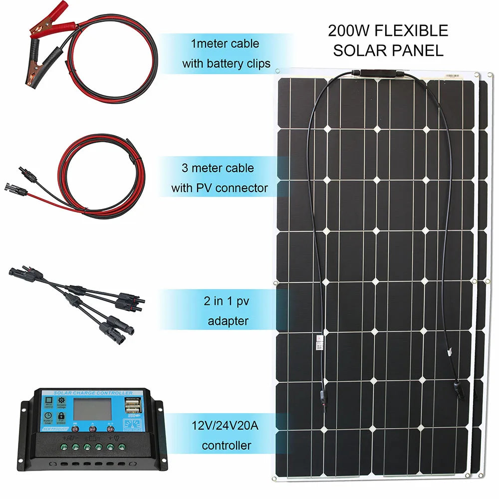 100w panel solar 200w 12v mono solar cell outdoor flexible solar panel kit