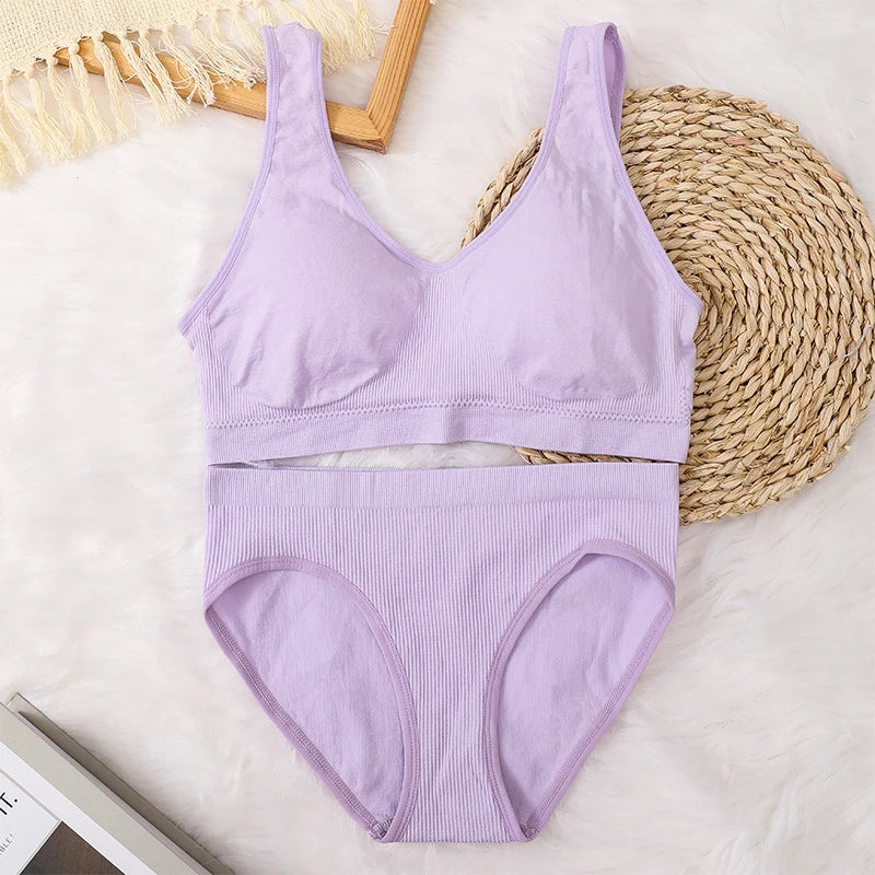CowLost | product_id-women-seamless-wire-free-sports-bra-low-waist-briefs-set-comfortable-lingerie |13