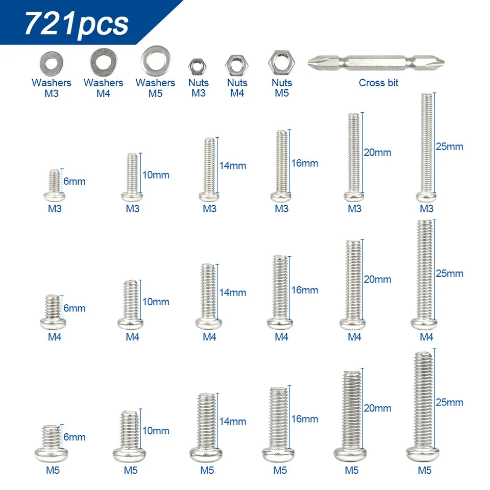 CowLost | nindejin-541-721pcs-cross-round-head-screw-assortment-kit |9