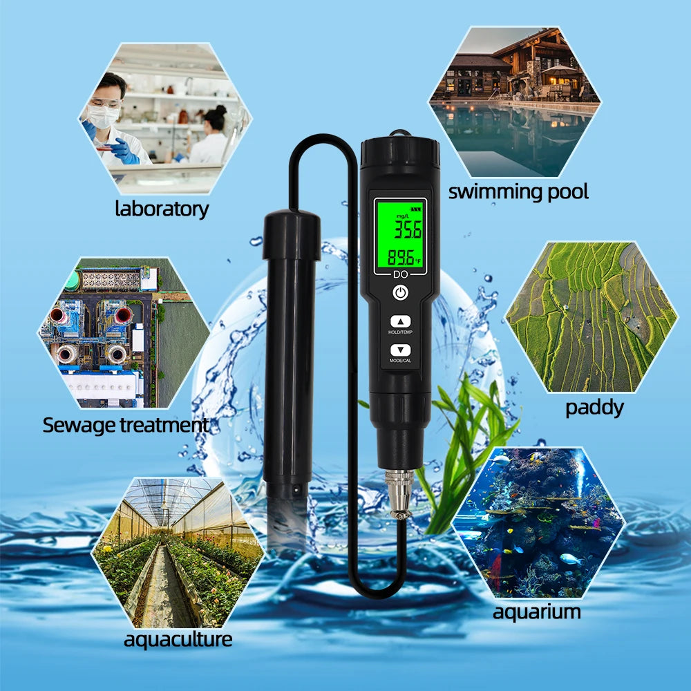 DO9100 Pen-Type Dissolved Oxygen Meter with Backlight, 0-40mg/L Oxygen Tester, ATC