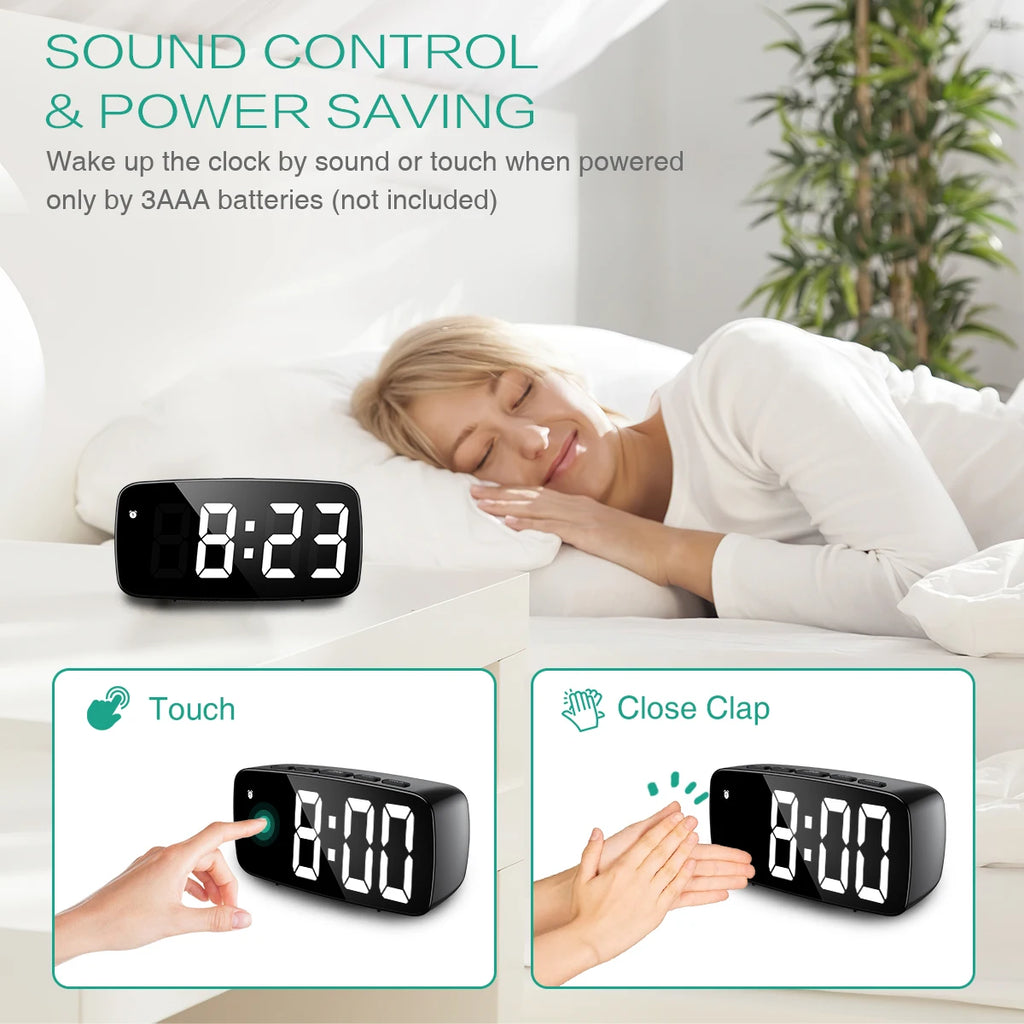 ORIA Digital LED Alarm Clock Voice Control Snooze Temperature Display Night Mode