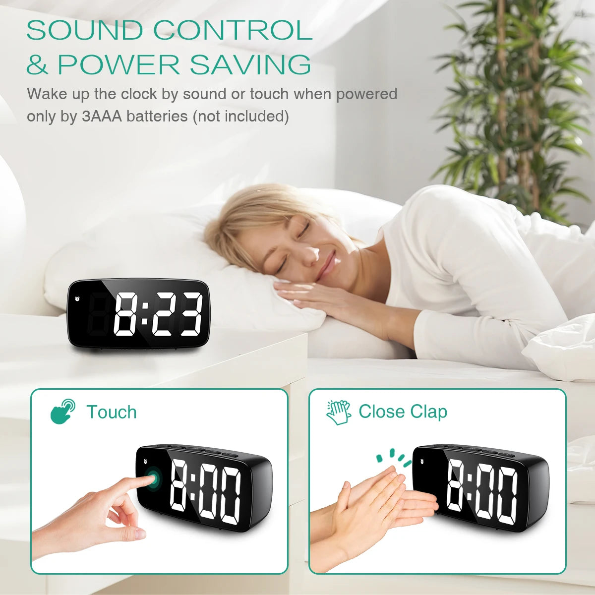 ORIA Digital LED Alarm Clock Voice Control Snooze Temperature Display Night Mode