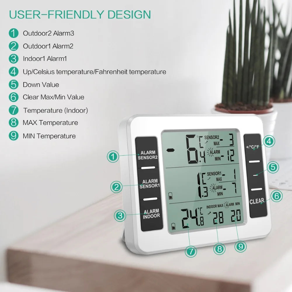 ORIA Digital Fridge Thermometer with 2 Sensors Wireless Indoor Freezer Thermometer