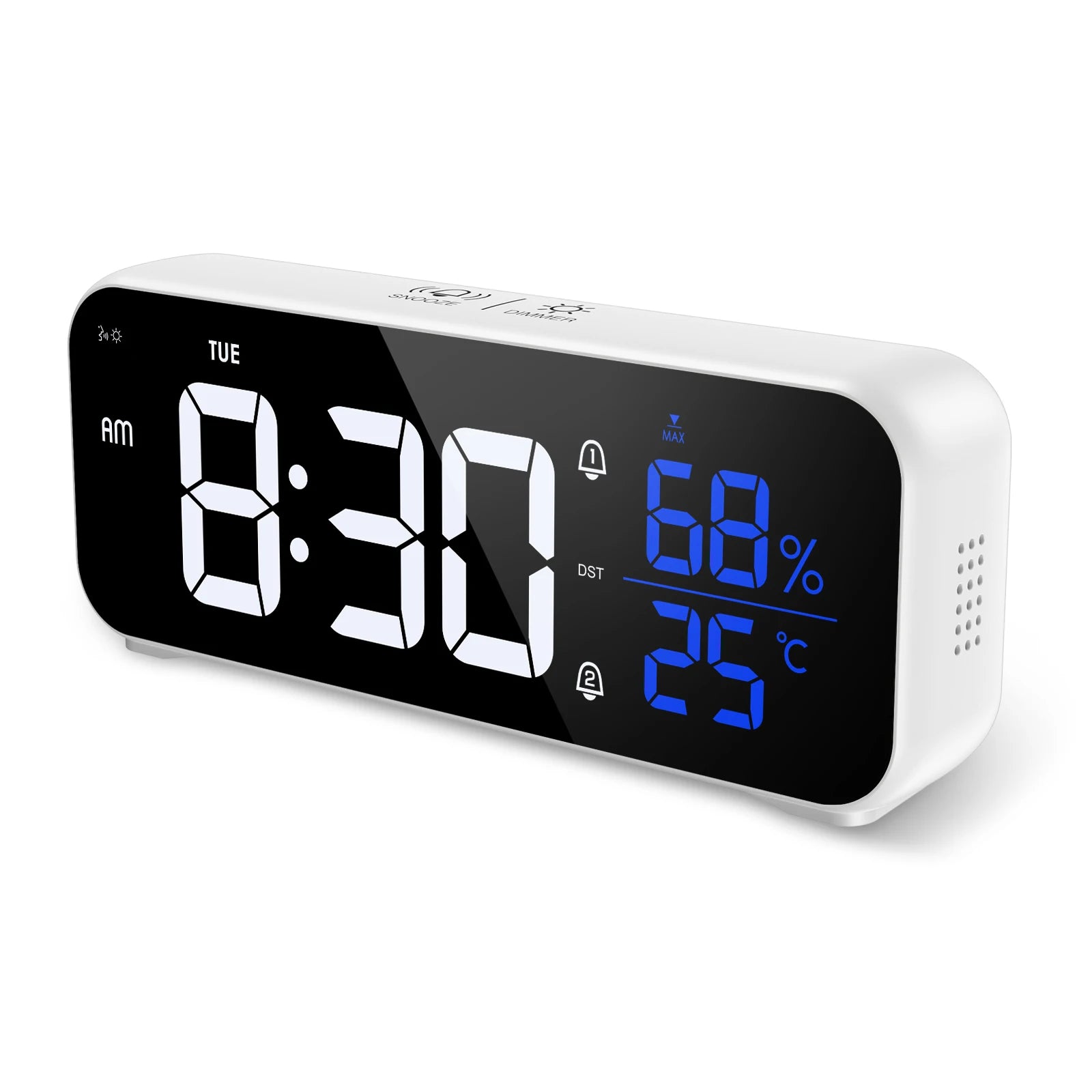 ORIA Rechargeable LED Mirror Alarm Clock with Music, Voice Control & Adjustable Brightness for Home Office Bedroom
