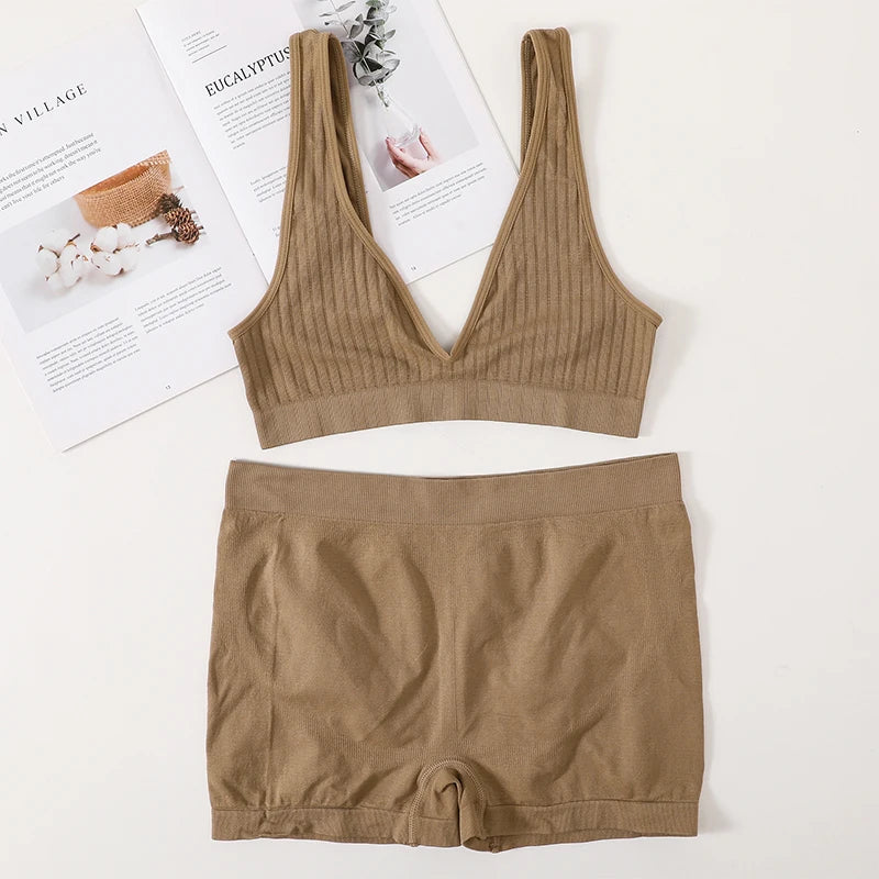 CowLost | product_id-women-s-seamless-v-neck-push-up-sports-bra-high-rise-panties-set |25