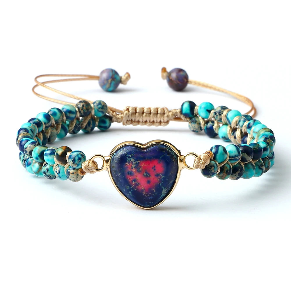 CowLost | badge-pass-holders-natural-stone-heart-shape-charm-bracelet-unisex-adjustable |27