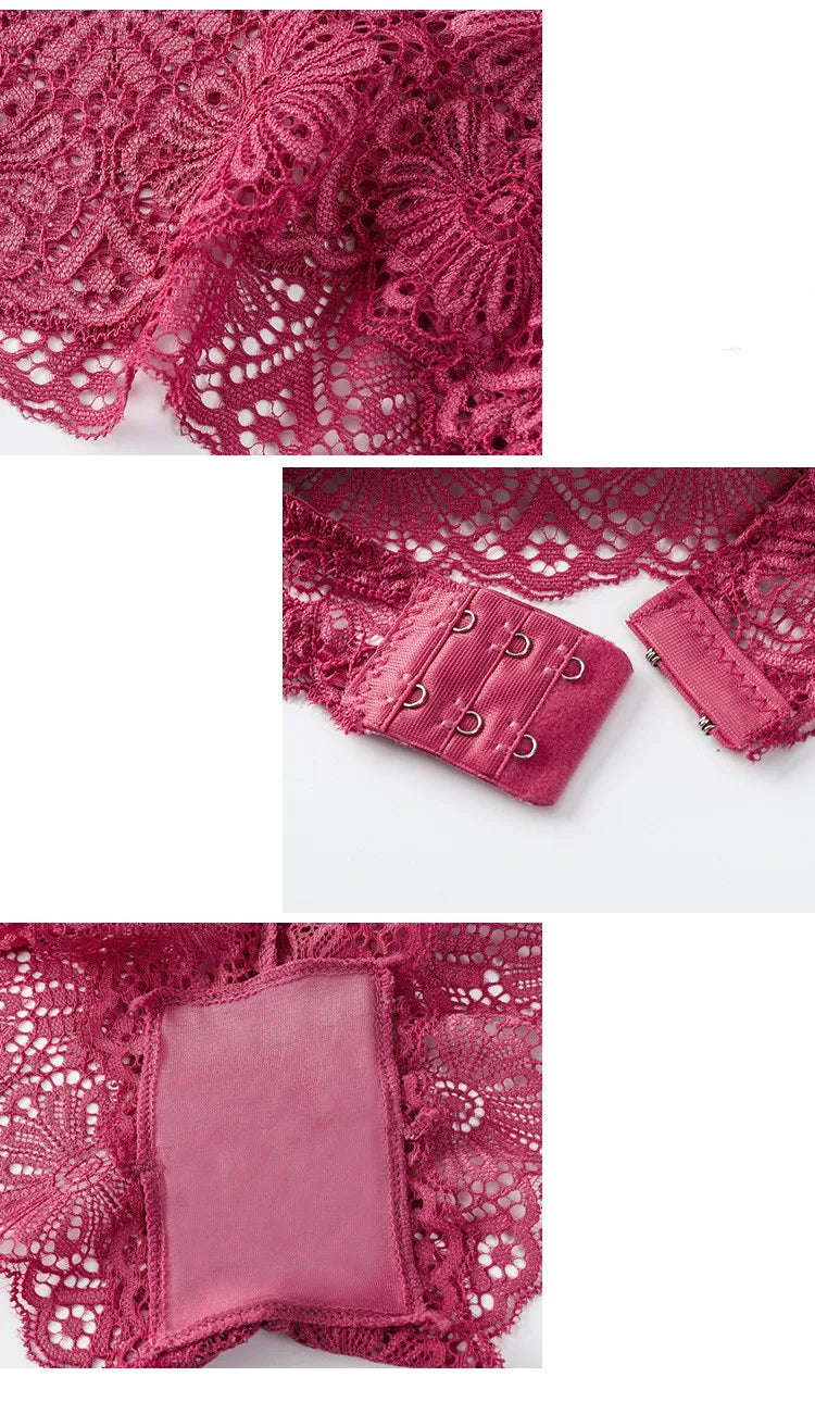 CowLost | product_id-women-floral-lace-wire-free-push-up-bra-and-low-rise-panties-set |11