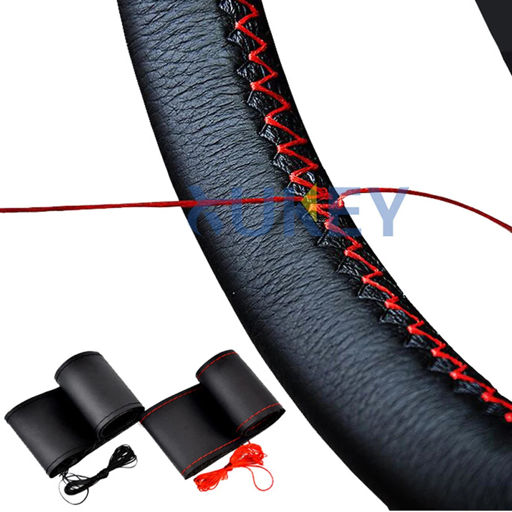 CowLost | black-red-blue-leather-diy-car-steering-wheel-cover-protection |7