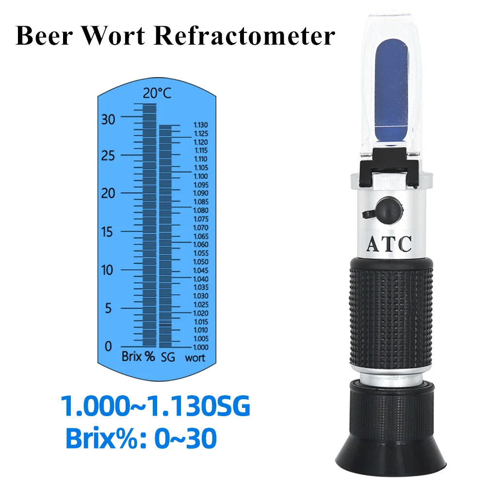 Beer Wine Wort Refractometer Dual Scale 0-32% Brix 1.000-1.130 SG with ATC Homebrew Hydrometer