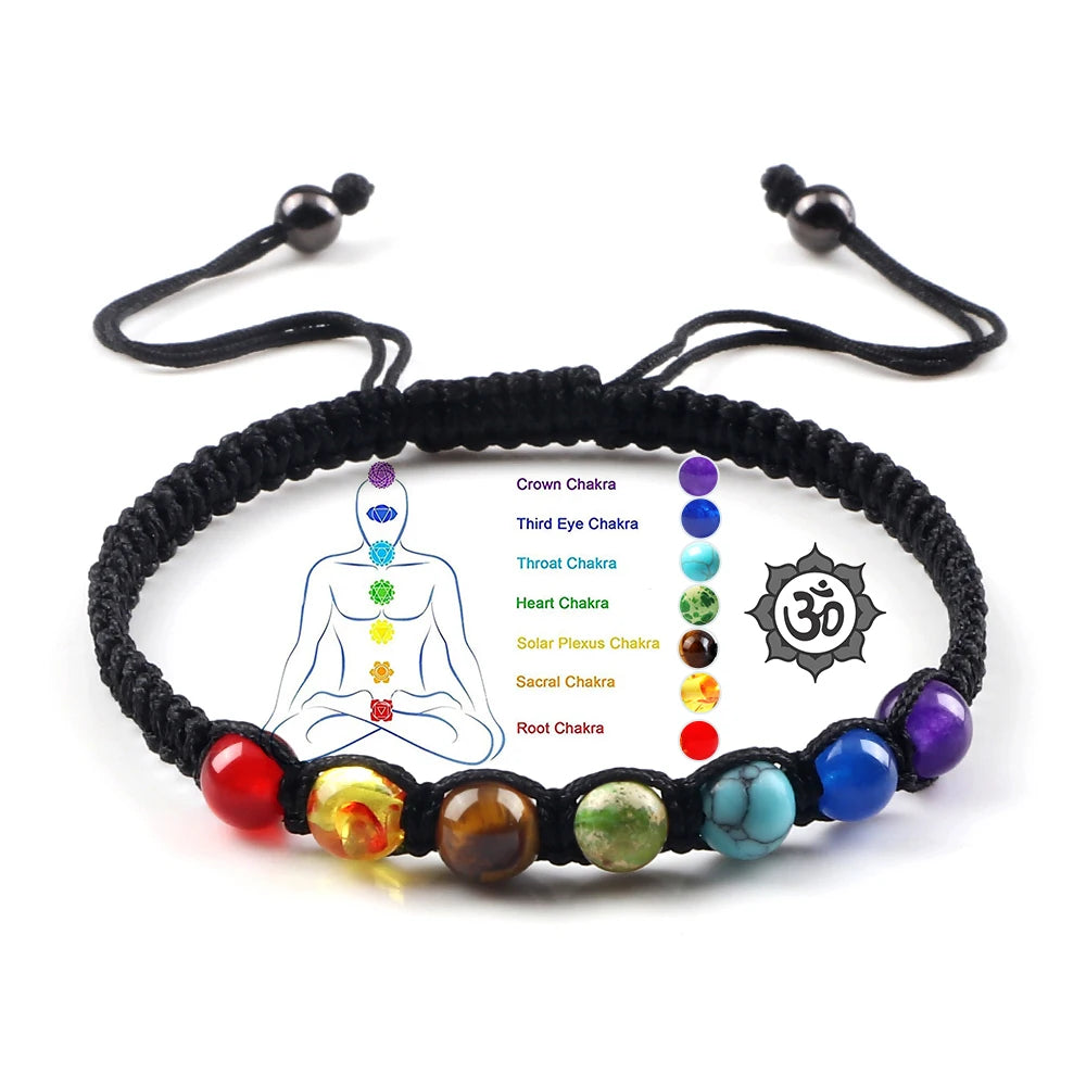 CowLost | badge-pass-holders-handmade-adjustable-7-chakra-natural-stone-beads-bracelet-6mm |1