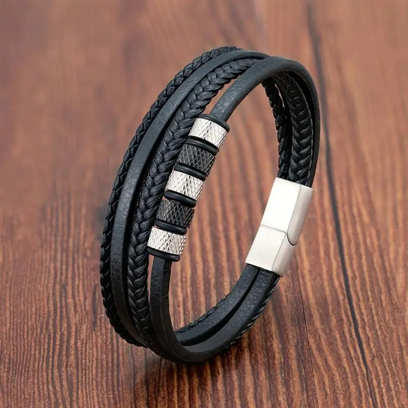 CowLost | fashion-volcanic-stone-beaded-mutilayer-leather-bracelet-for-men |18