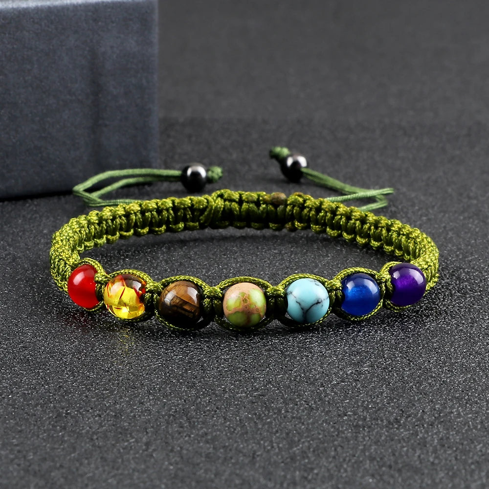 CowLost | badge-pass-holders-handmade-adjustable-7-chakra-natural-stone-beads-bracelet-6mm |2