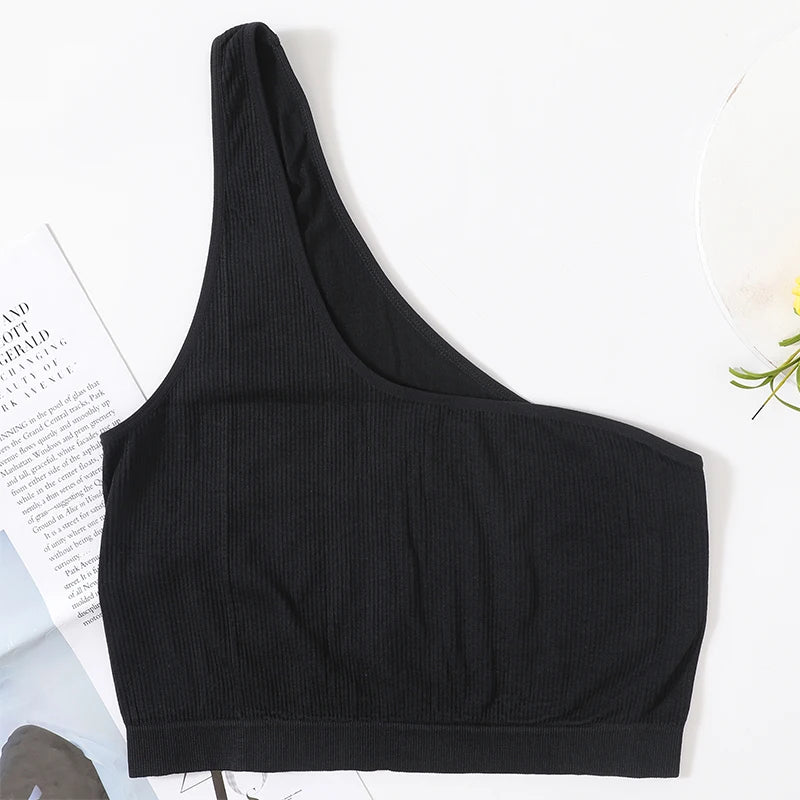 CowLost | one-shoulder-tank-tops-women-seamless-underwear-bra-top-female-crop-top-sexy-lingerie-ribbed-streetwear-camisole |15