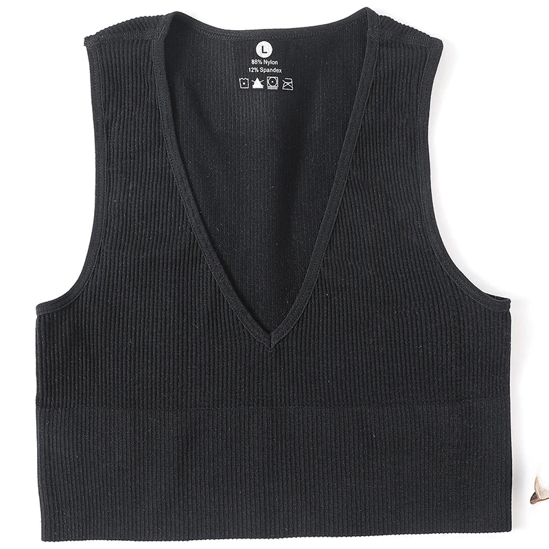 CowLost | product_id-women-seamless-v-neck-solid-crop-top-sports-bra-tank-m-xl |22