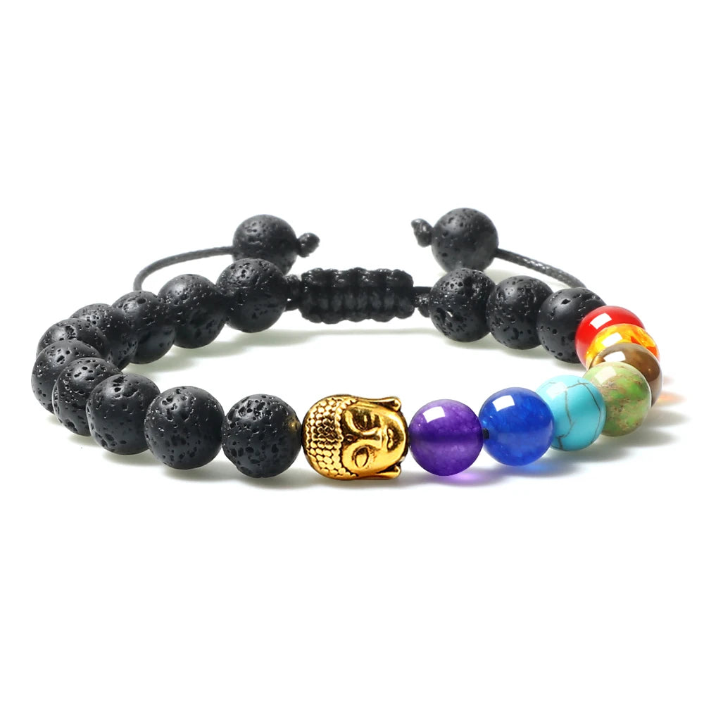 CowLost | badge-pass-holders-mens-natural-volcanic-rock-7-chakra-healing-bracelet |18