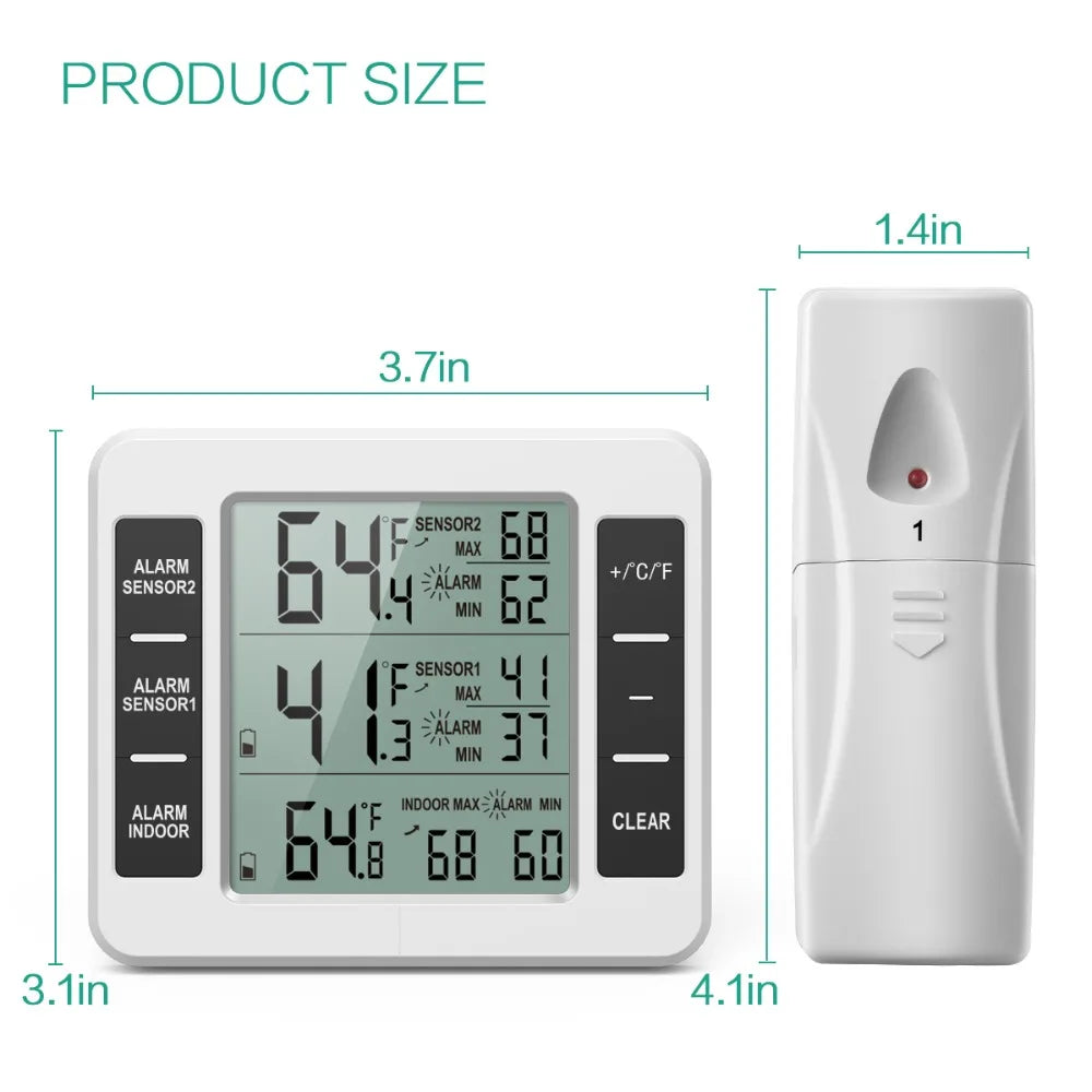 ORIA Digital Fridge Thermometer with 2 Sensors Wireless Indoor Freezer Thermometer