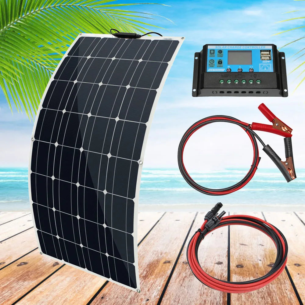 12v100w 200w 300w high efficiency Monocrystalline Solar Cell flexible solar panel kit for 12 volt battery camping