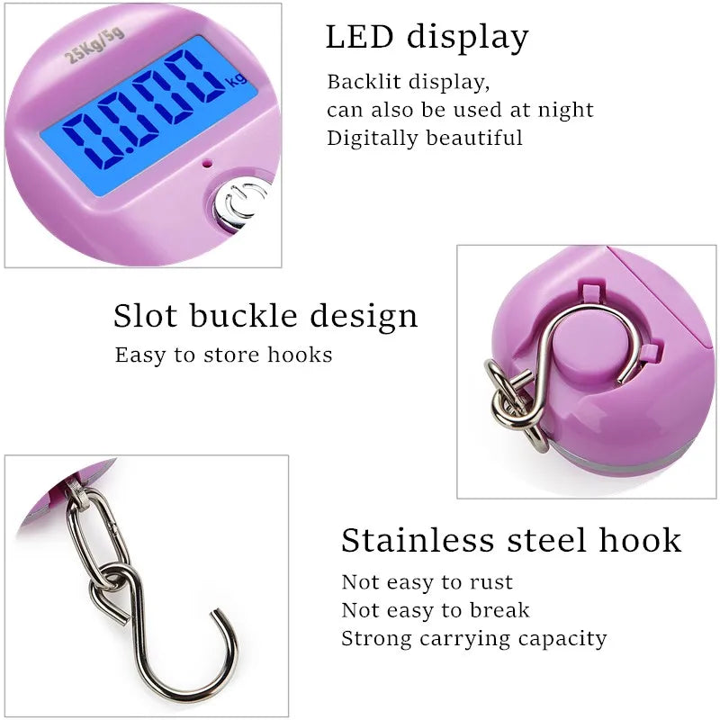 Mini Digital Hanging Scale 25kg 5g LCD Pocket Fishing Luggage Keychain