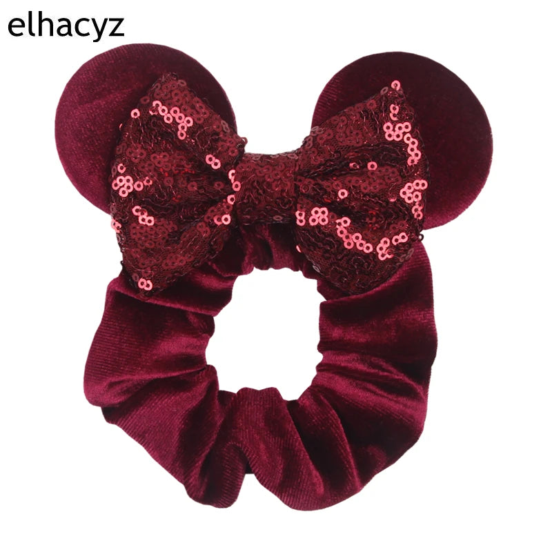 CowLost | mouse-ears-sequins-bow-women-velvet-scrunchies |49