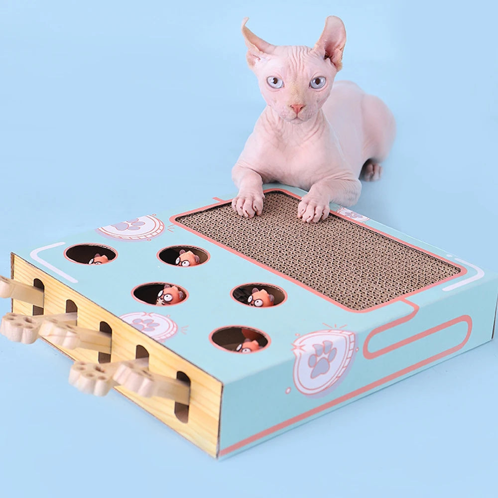CowLost | cat-hit-gophers-cat-toy-chase-hunt-mouse-cat-game-box-3-in-1-with-scratcher-maze-interactive-educational-funny-cat-stick |1