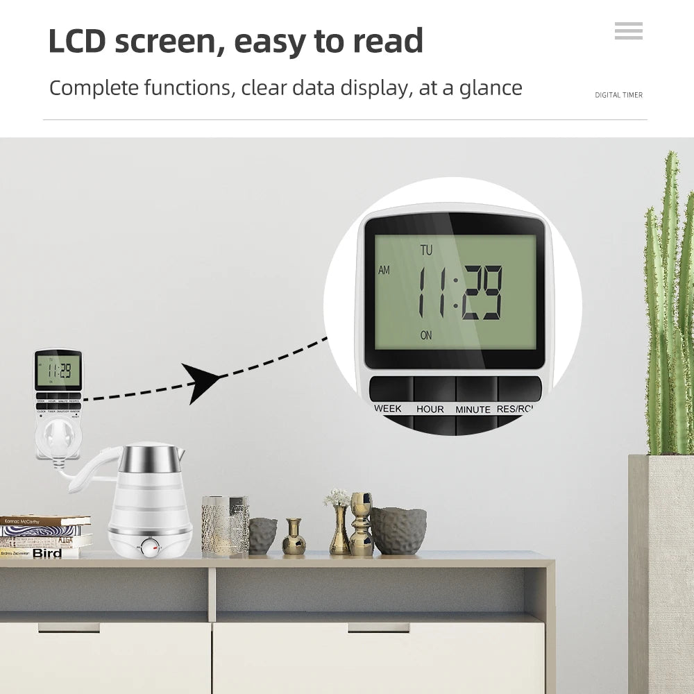 Electronic Digital Programmable Timer Switch Outlet EU/US/FR/UK/AU Plug 110V-220V