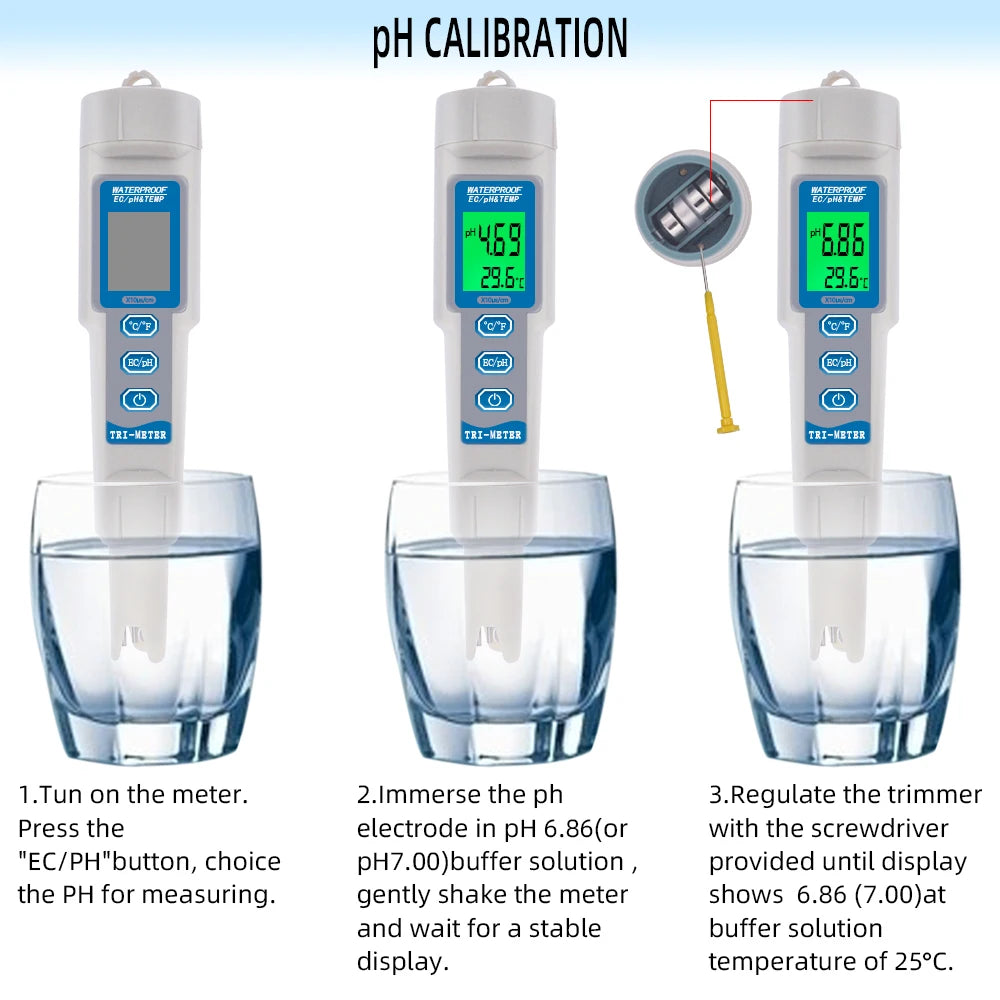3-in-1 Waterproof Digital PH EC Temp Meter 0.01 with Auto Temperature Compensation for Aquarium