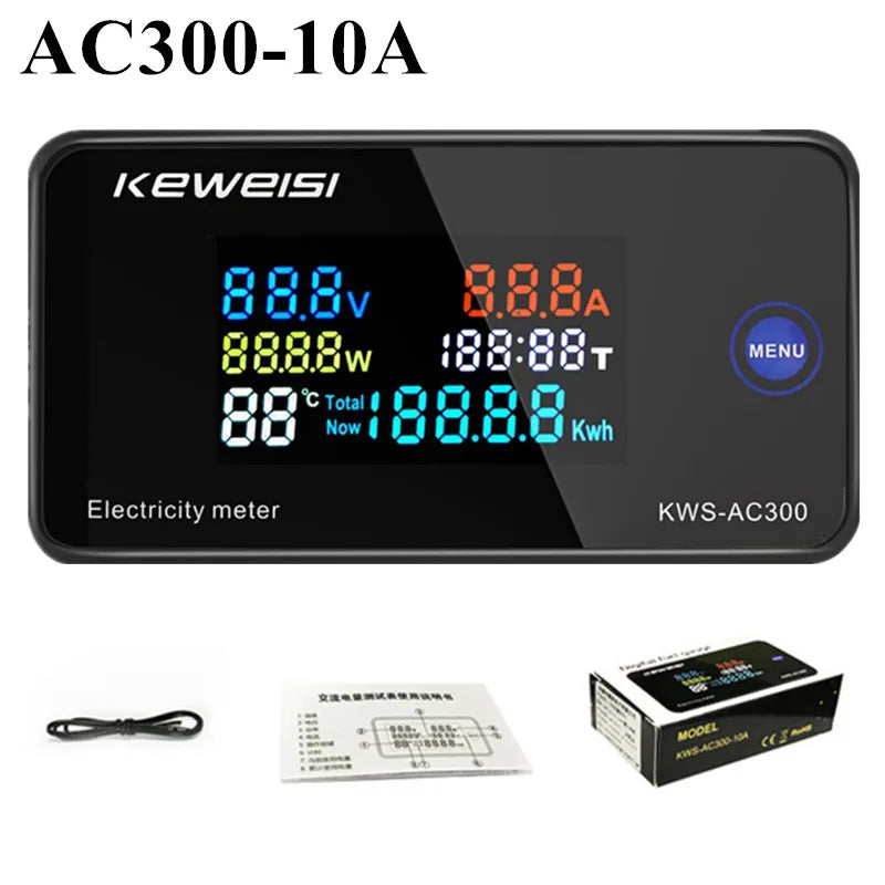 KWS-AC300 AC 50-300V Digital Voltmeter Ammeter Power Energy Meter with Reset 0-100A