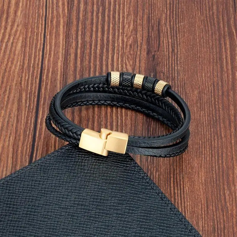 CowLost | fashion-volcanic-stone-beaded-mutilayer-leather-bracelet-for-men |21