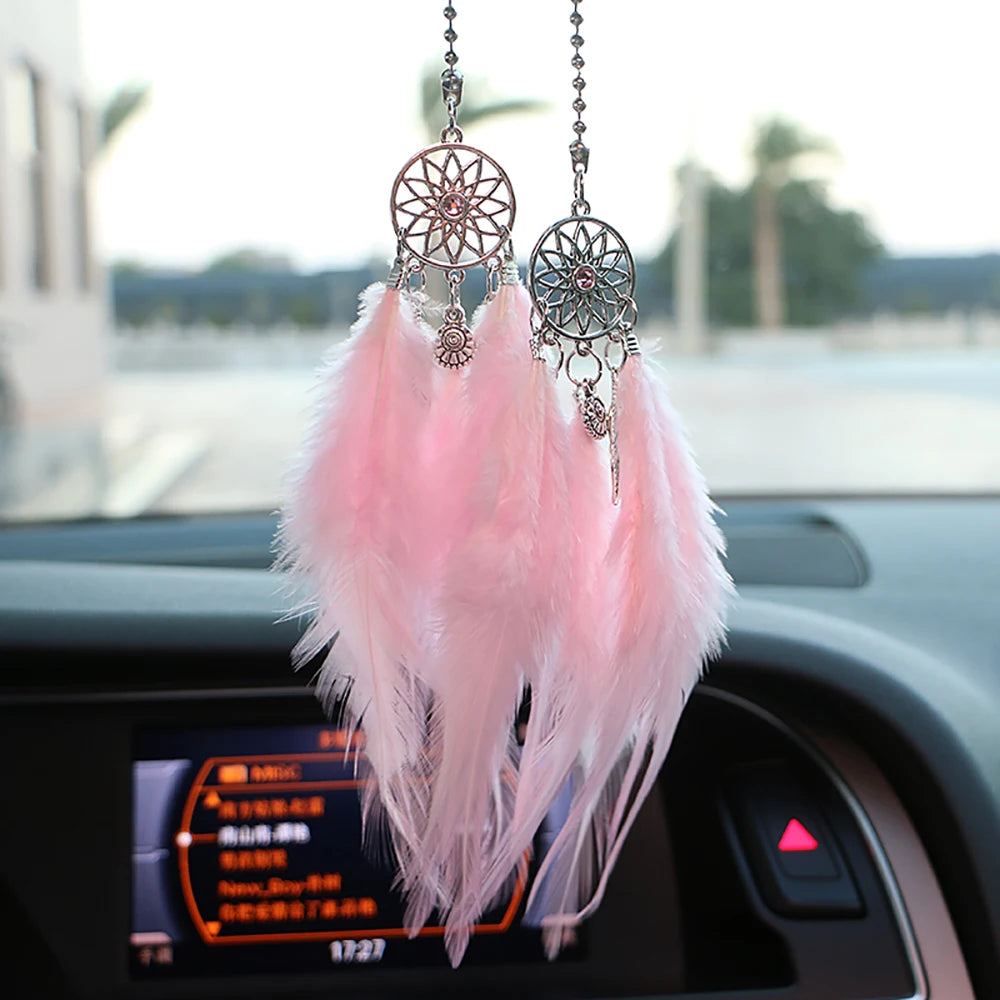 CowLost | product_id-mini-dream-catcher-car-pendant-wind-chime-feather-decoration-handmade-gift |17