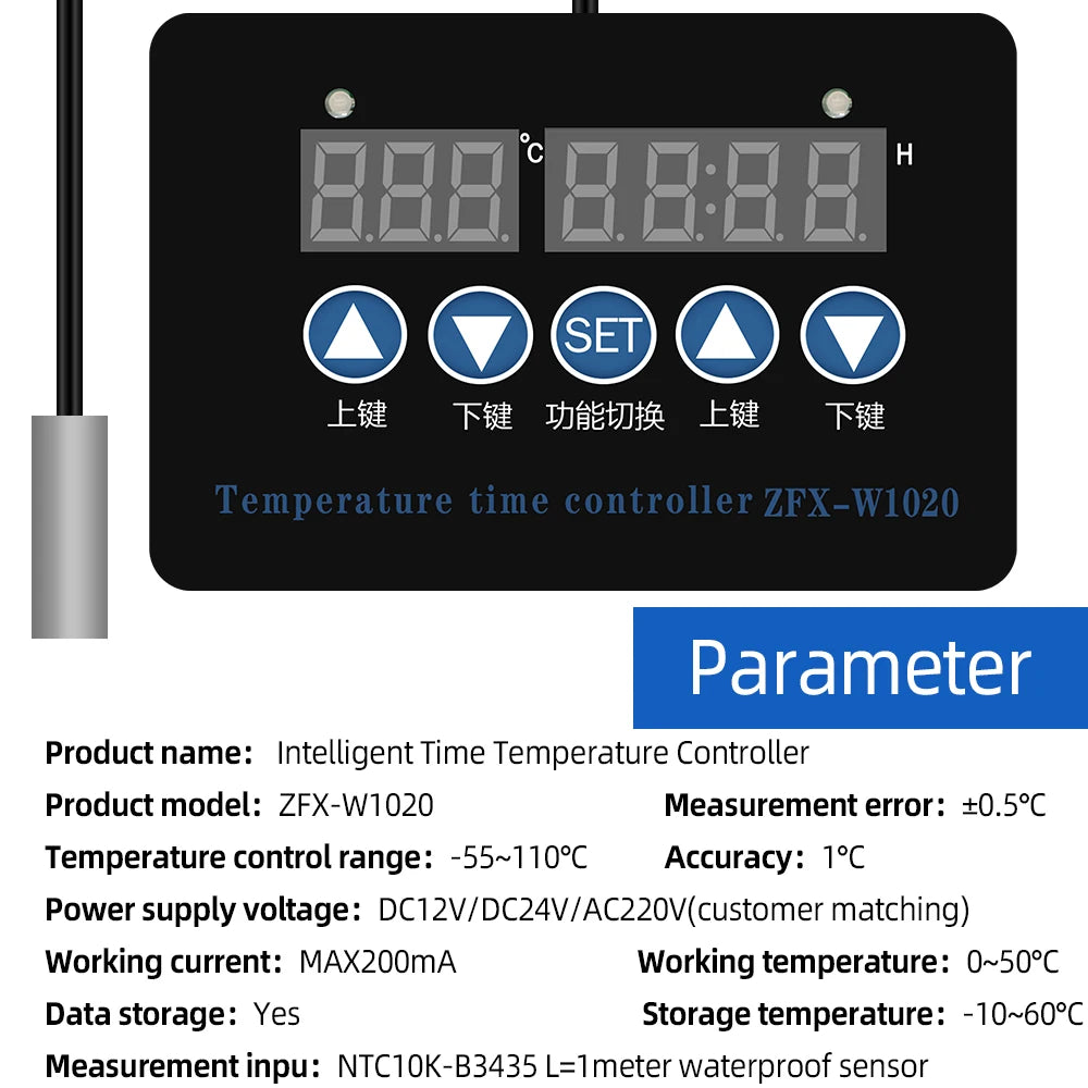 ZFX-W1020 220V Microcomputer Temperature Controller Adjustable Thermostat Timer