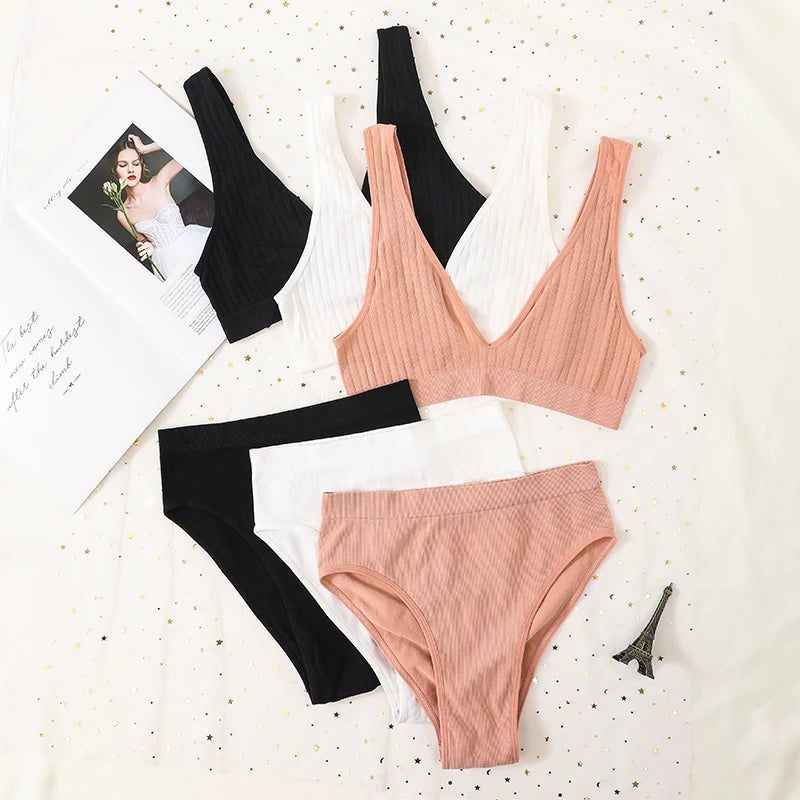 CowLost | product_id-seamless-wireless-push-up-bra-high-rise-panties-set-for-women-deep-v-lingerie |8