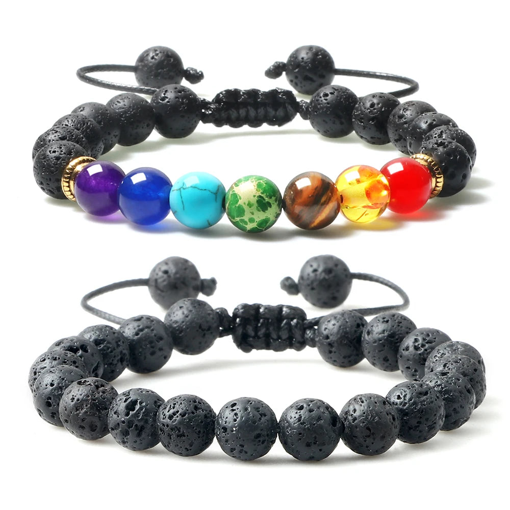 CowLost | badge-pass-holders-mens-natural-volcanic-rock-7-chakra-healing-bracelet |1