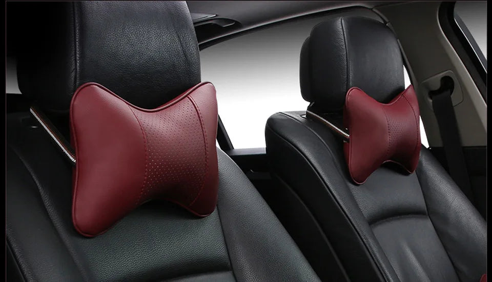 CowLost | coffee-product_id-universal-car-neck-pillow-pu-leather-headrest-cushion-black-red-easy-install-clean |13