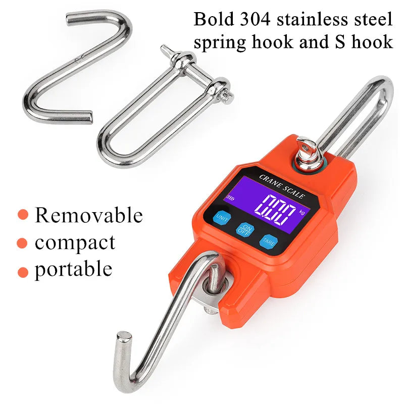 JUANJUAN Digital Crane Scale 300kg-500kg Heavy Duty Hanging Hook Portable Stainless Steel