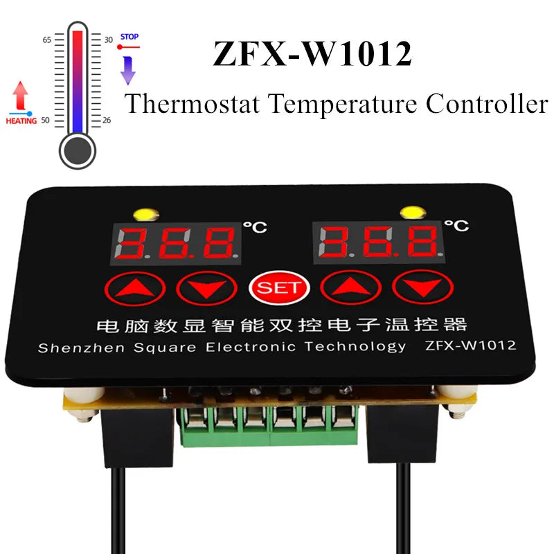 ZFX-W1012 Digital Thermostat Temperature Controller 220V 12V 24V Two Relay Output 10A Heat Cool