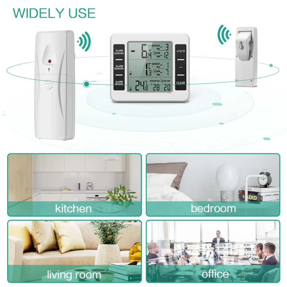 Digital Wireless Fridge and Freezer Thermometer with 2 Indoor Sensors
