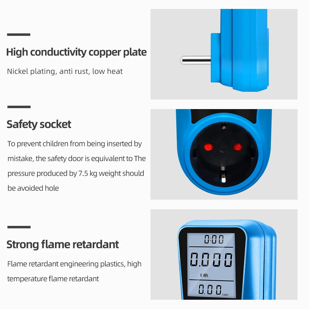 Digital Wattmeter Power Meter Voltmeter AC 220V LCD Backlight Energy Tester with EU US UK AU FR BR IT Plug
