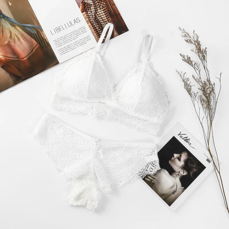 CowLost | product_id-women-floral-lace-wire-free-push-up-bra-and-low-rise-panties-set |14